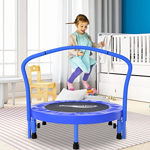 Gardenature 36'' Toddler Trampoline with Safety Handle for Kids Age 2-5, Garden Jump Safely, Mini Toddlers Trampoline with Safety Padded Cover - Blue